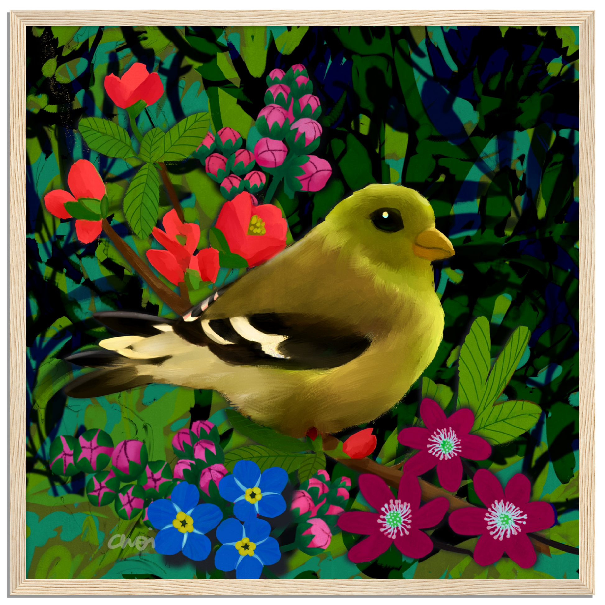 Green finch 2023 Giclée print - Framed - Choi Cheung