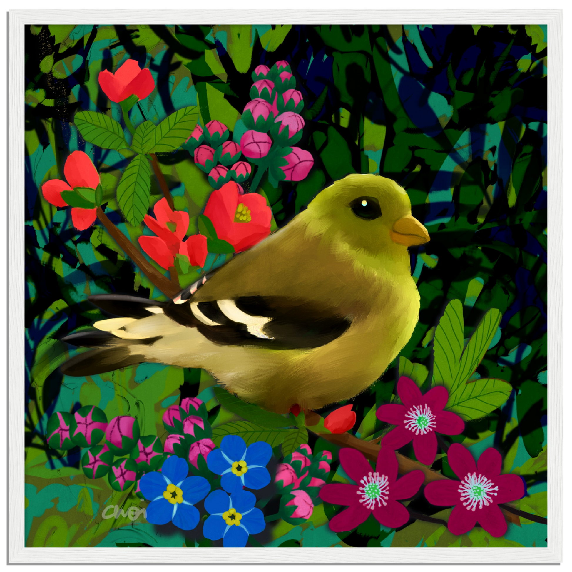 Green finch 2023 Giclée print - Framed - Choi Cheung