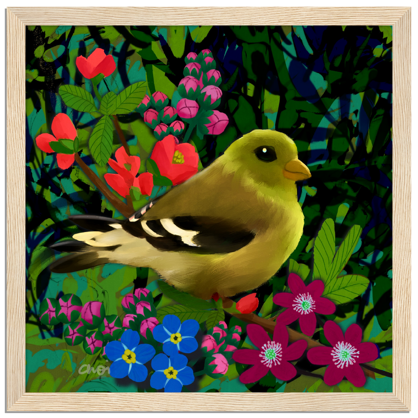 Green finch 2023 Giclée print - Framed - Choi Cheung