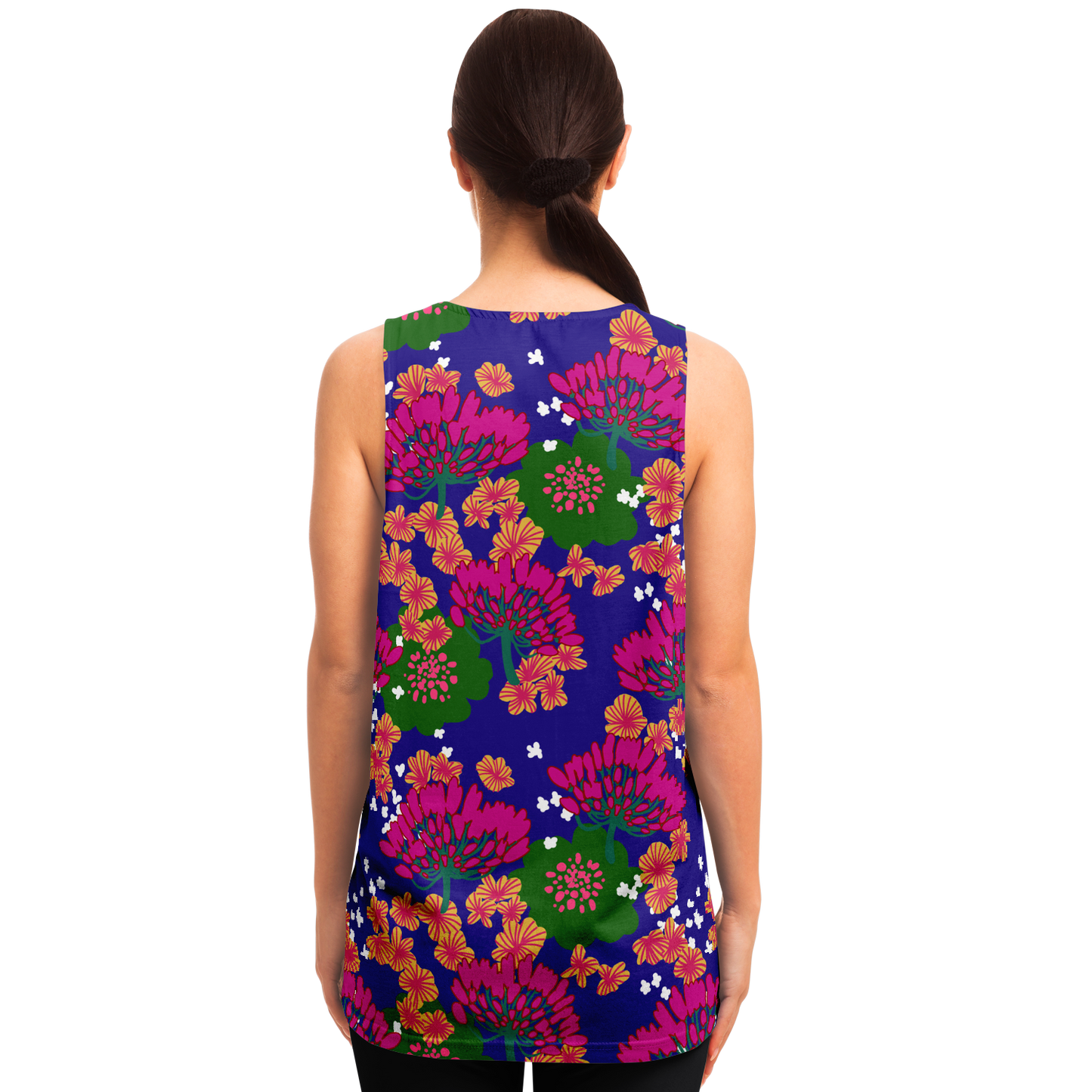 Fuchsia & Green Floral Print Blue Tank Top - Choi Cheung