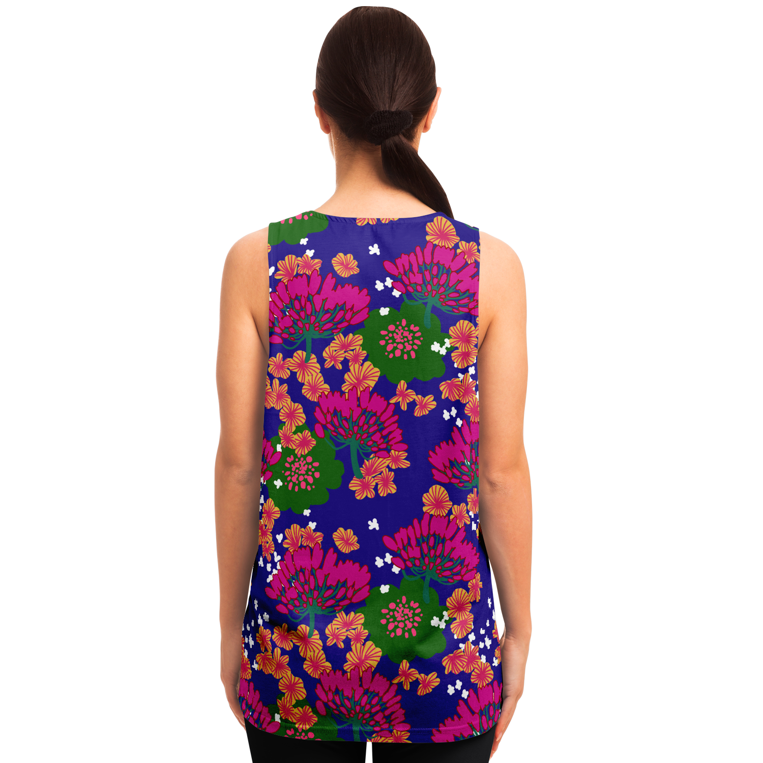 Fuchsia & Green Floral Print Blue Tank Top - Choi Cheung