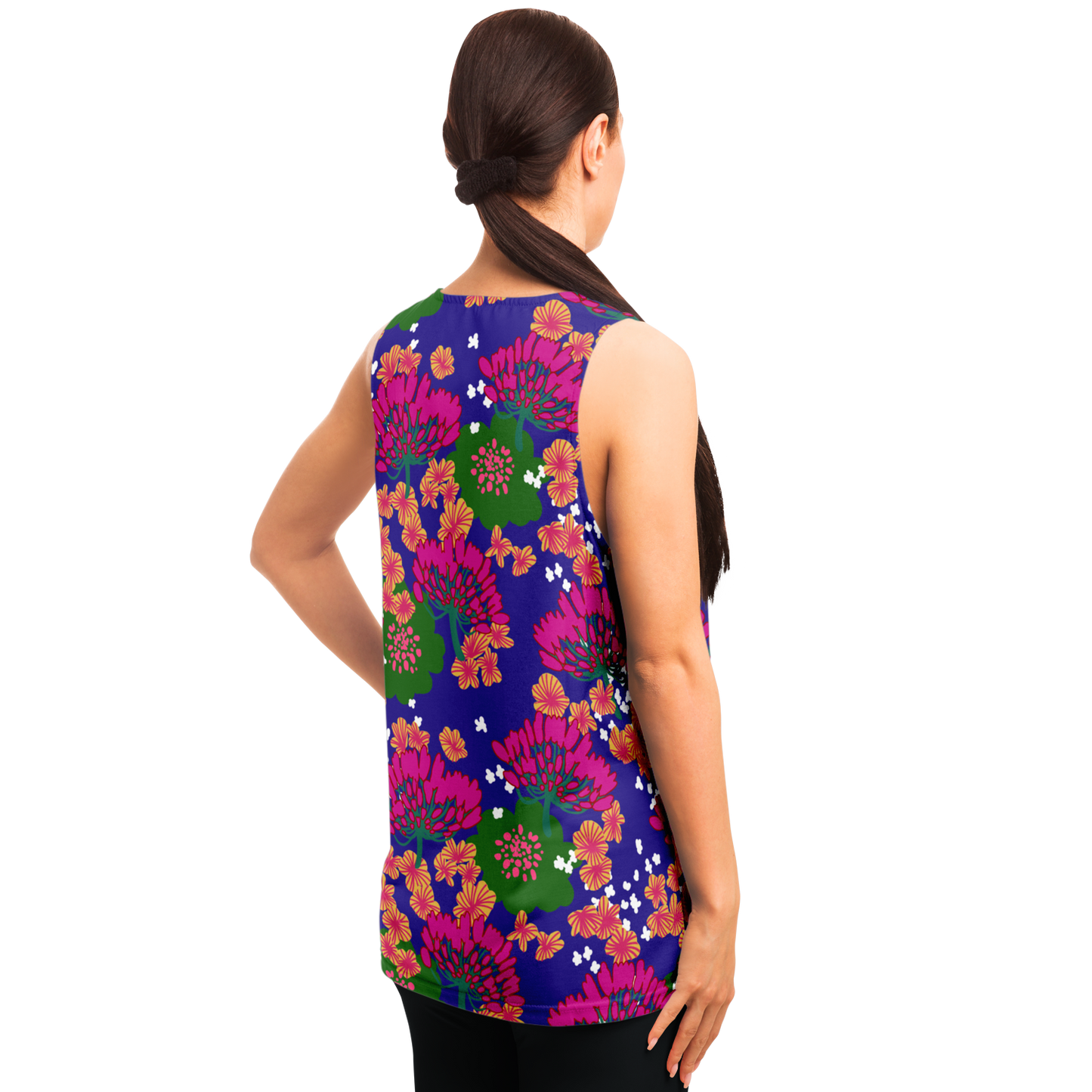 Fuchsia & Green Floral Print Blue Tank Top - Choi Cheung