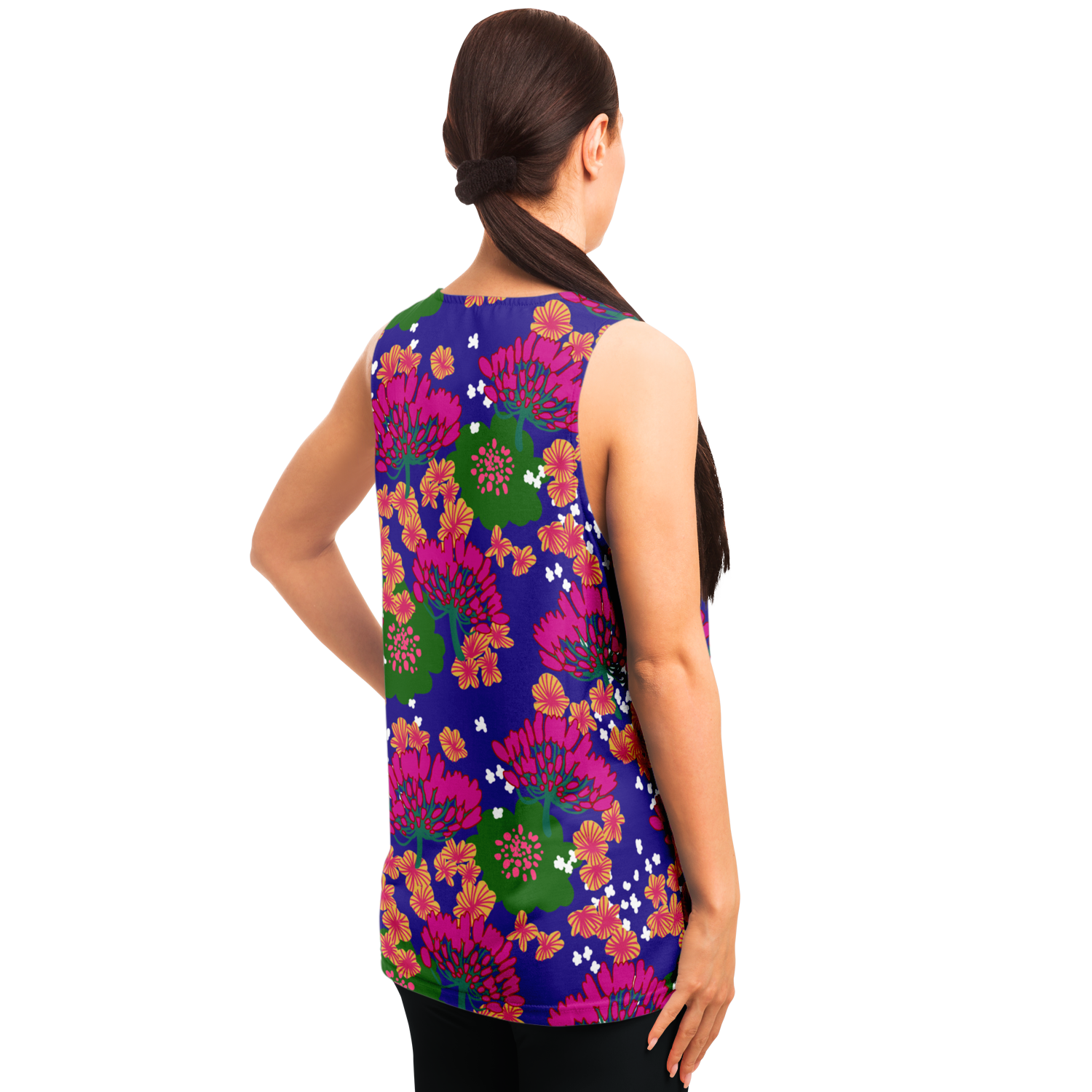 Fuchsia & Green Floral Print Blue Tank Top - Choi Cheung