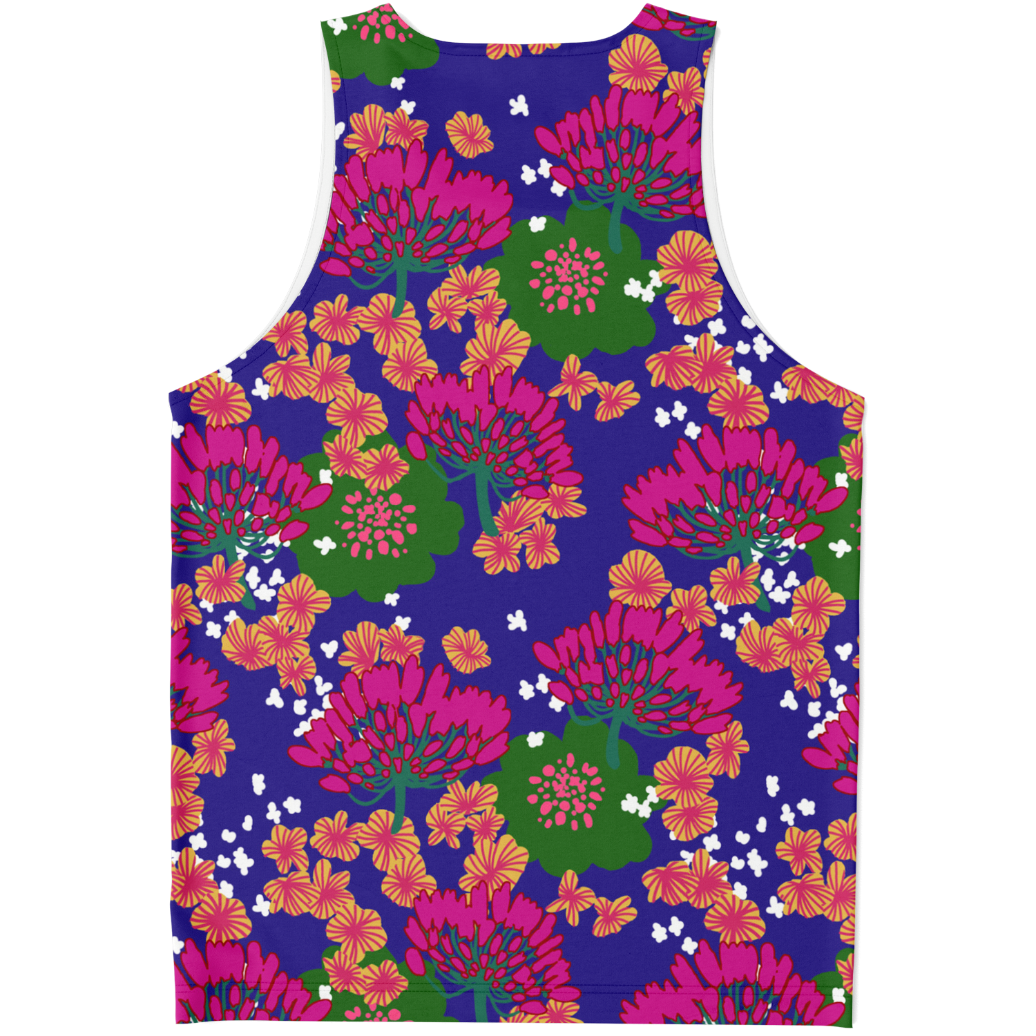 Fuchsia & Green Floral Print Blue Tank Top - Choi Cheung