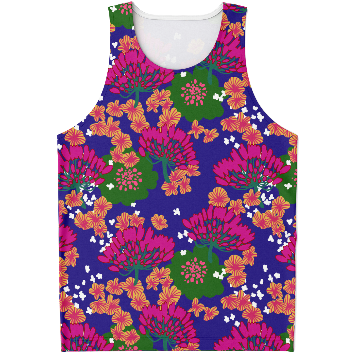 Fuchsia & Green Floral Print Blue Tank Top - Choi Cheung