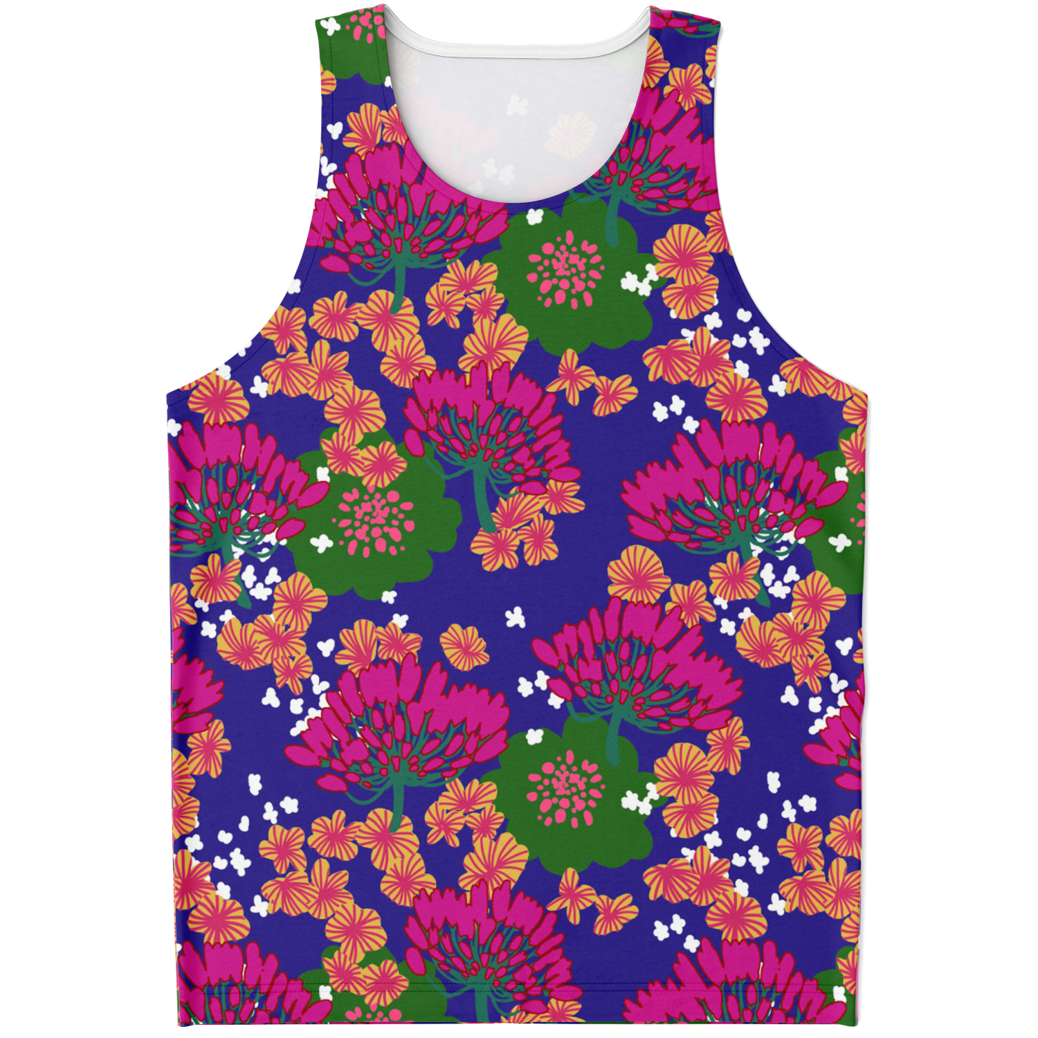 Fuchsia & Green Floral Print Blue Tank Top - Choi Cheung