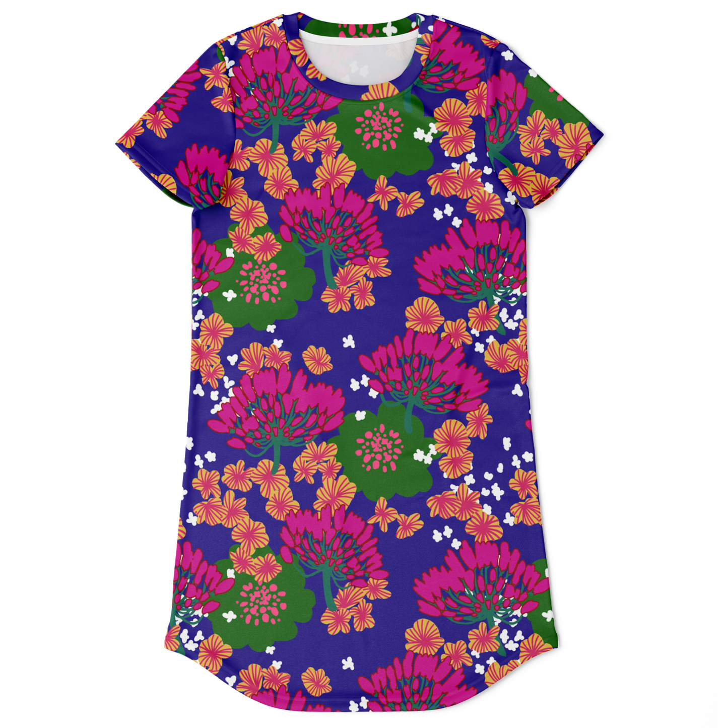 Blue & fushia floral T- shirt  dress - Choi Cheung