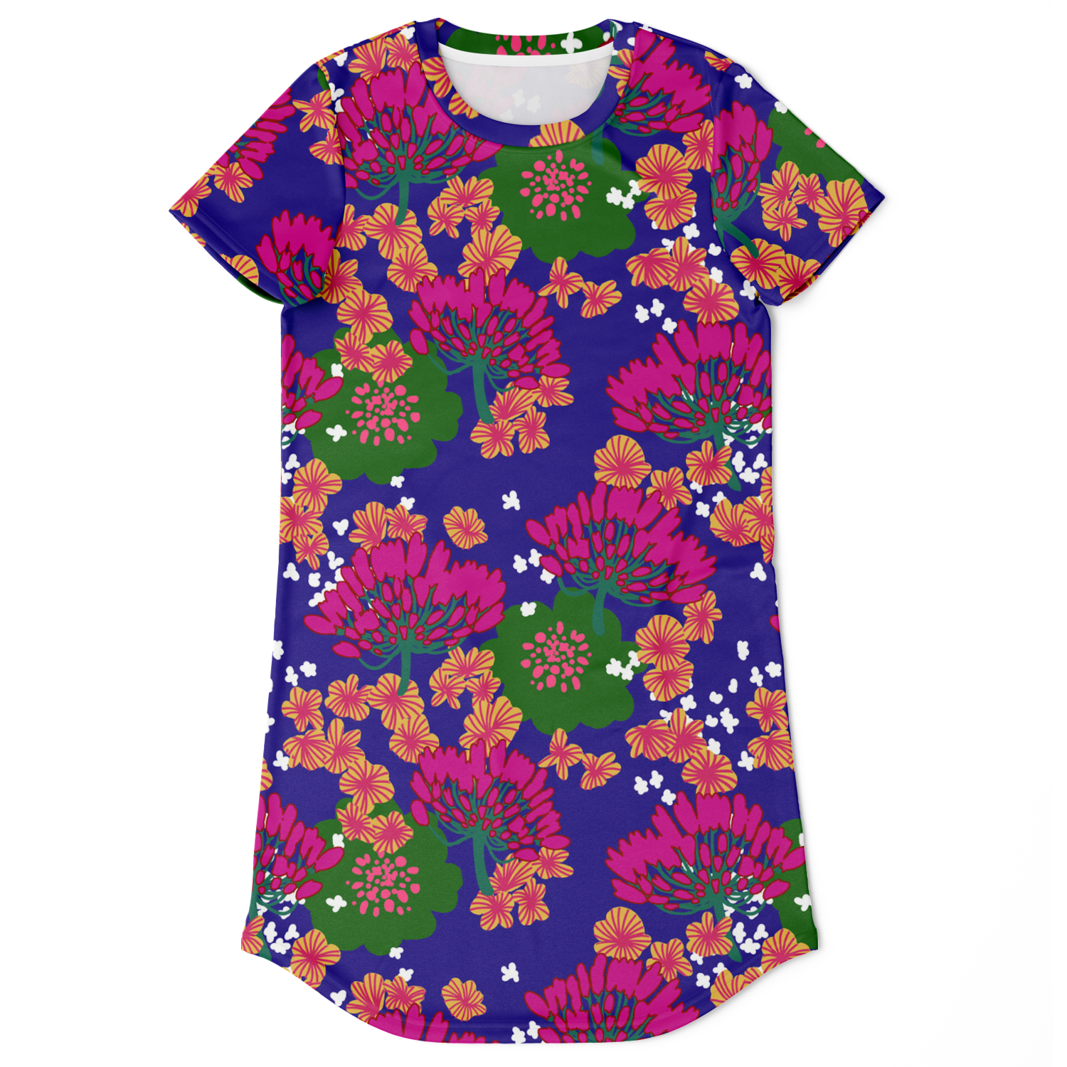 Blue & fushia floral T- shirt  dress - Choi Cheung