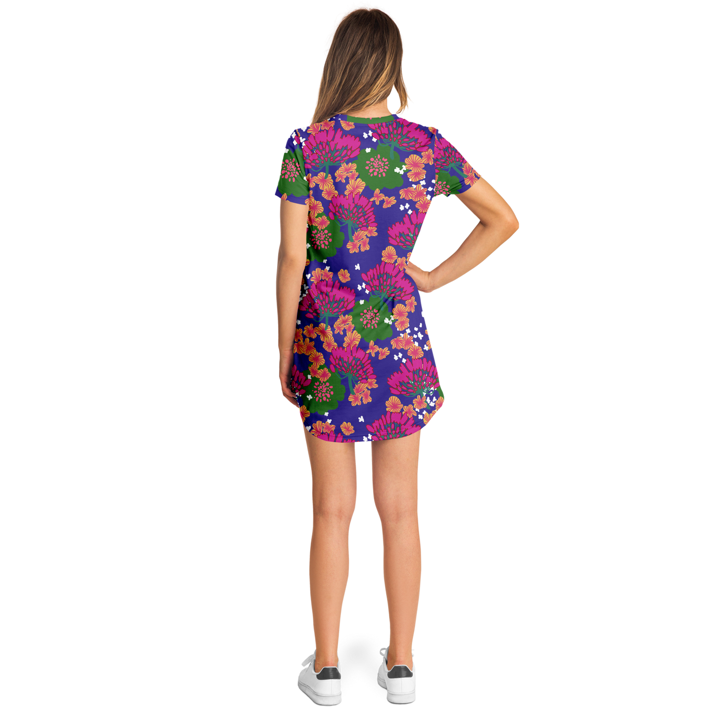 Blue & fushia floral T- shirt  dress - Choi Cheung