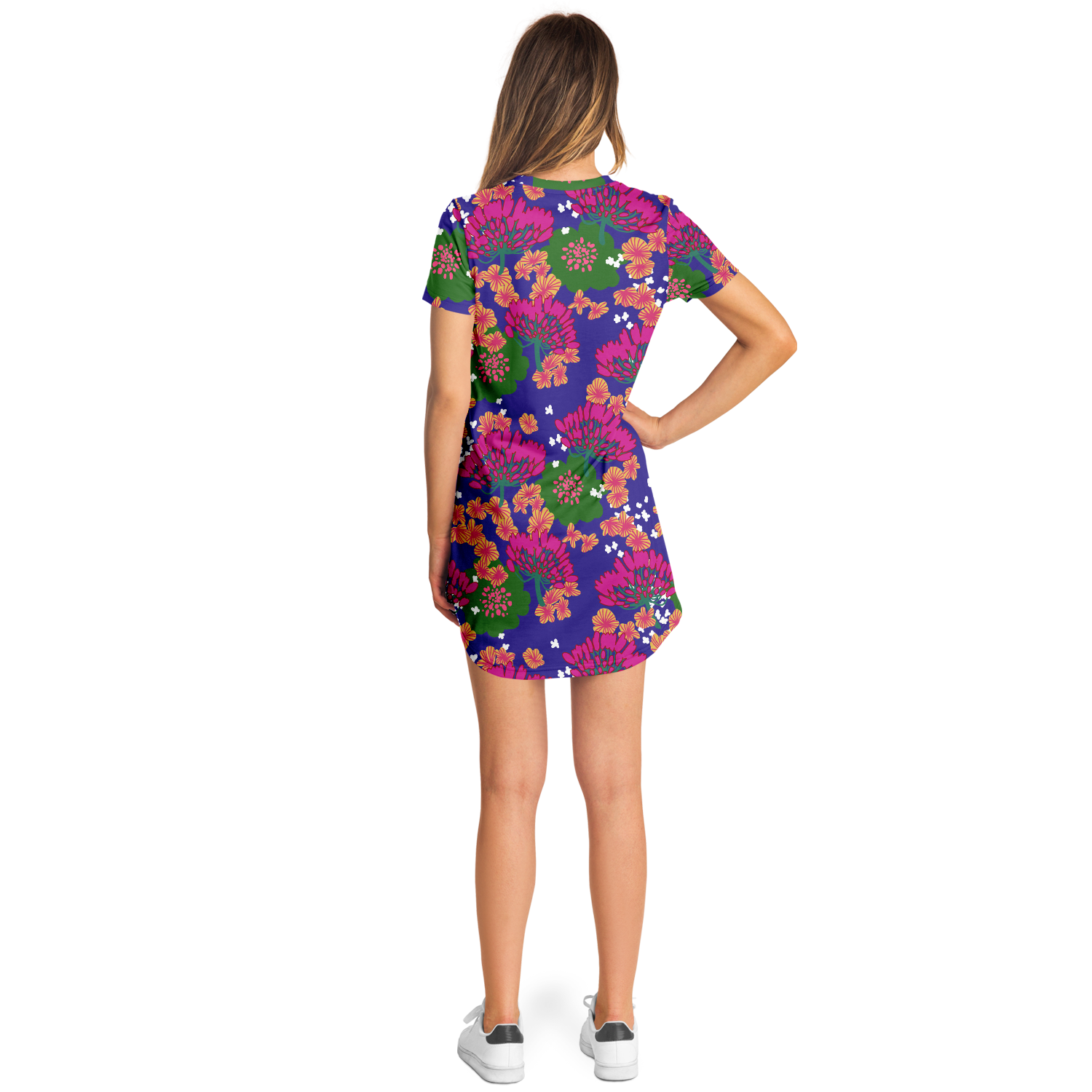 Blue & fushia floral T- shirt  dress - Choi Cheung