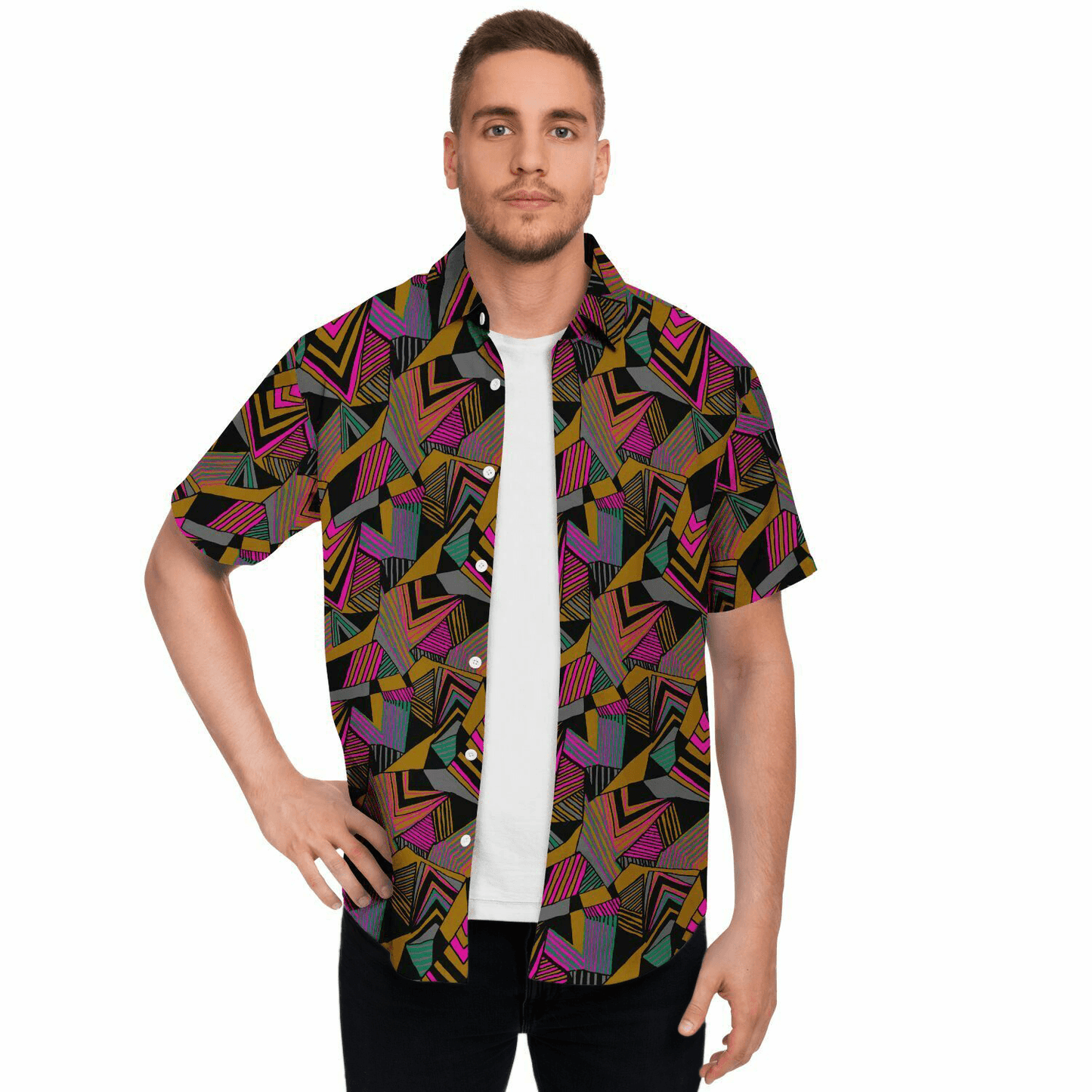 Geometric print pattern short sleeve shirt- fit unisex - Choi Cheung