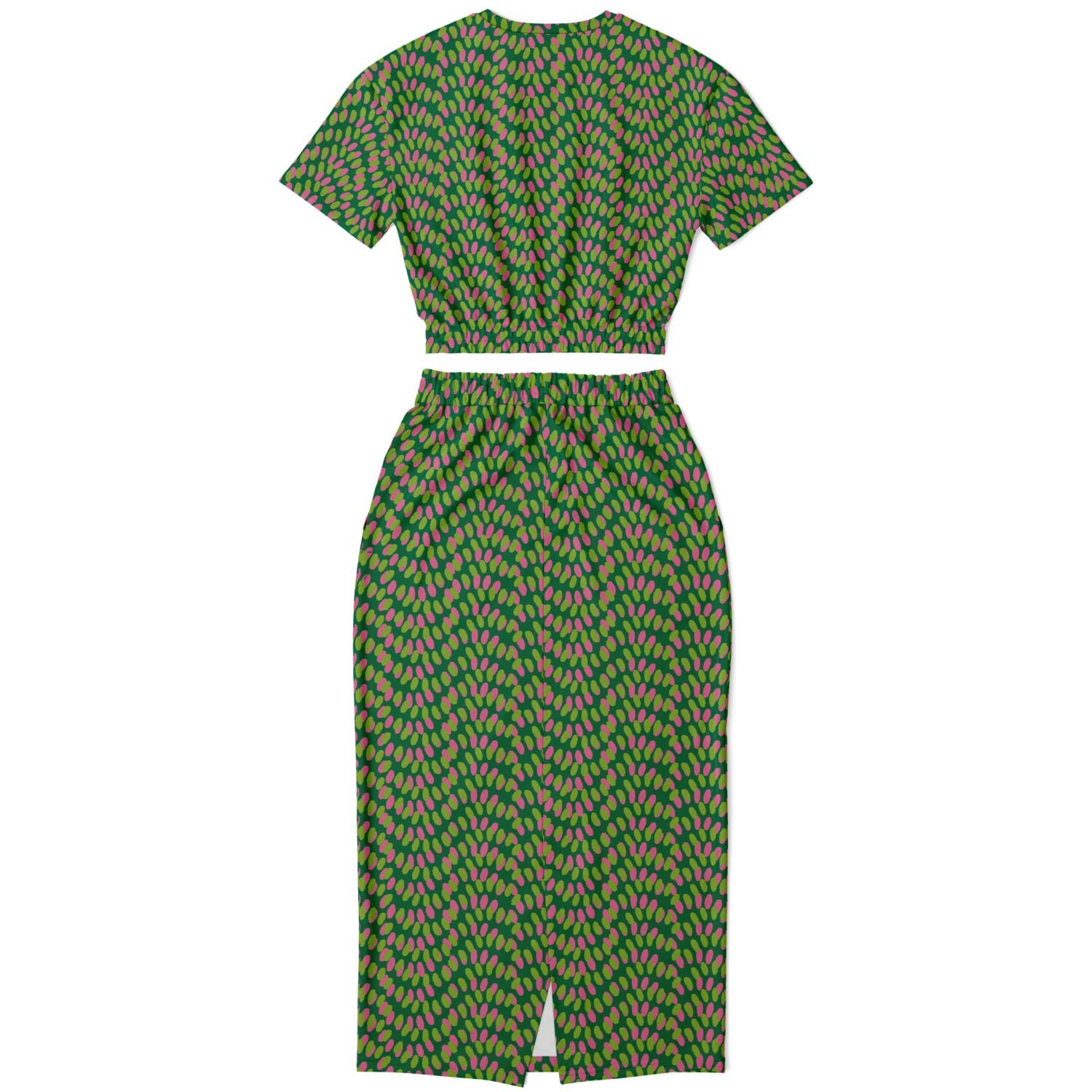 Green  dot pattern cropped sweatshirt & long skirt set - Choi Cheung