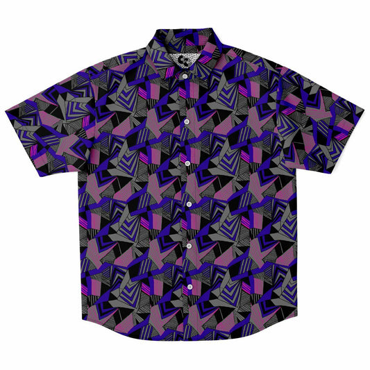 Grey geometric print  button down Shirt- Unisex - Choi Cheung