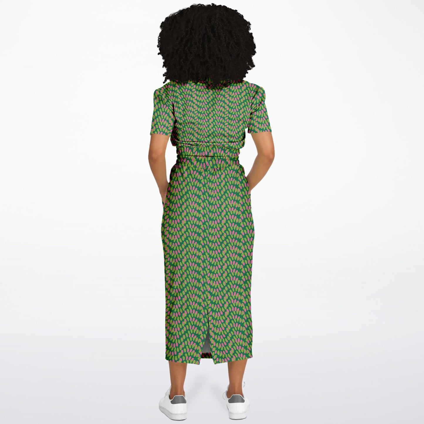 Green  dot pattern cropped sweatshirt & long skirt set - Choi Cheung